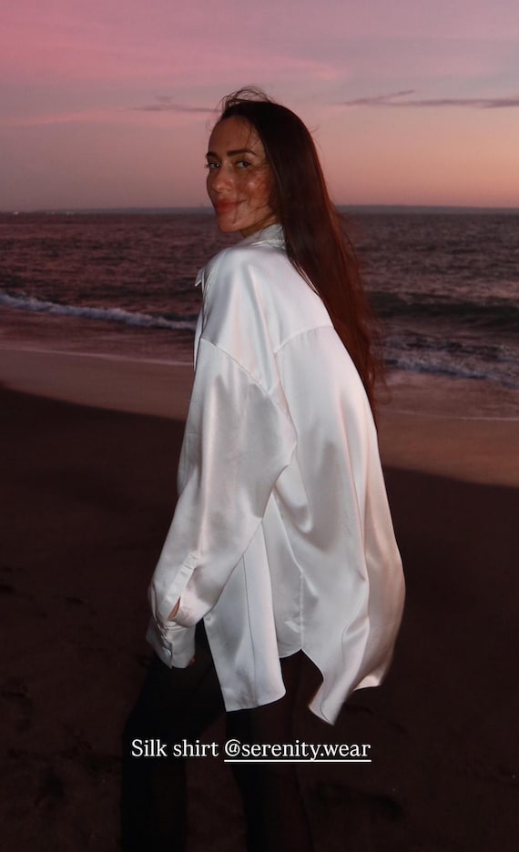 Lavish White 100% Silk Button up Long Sleeve Silk Shirt for Women