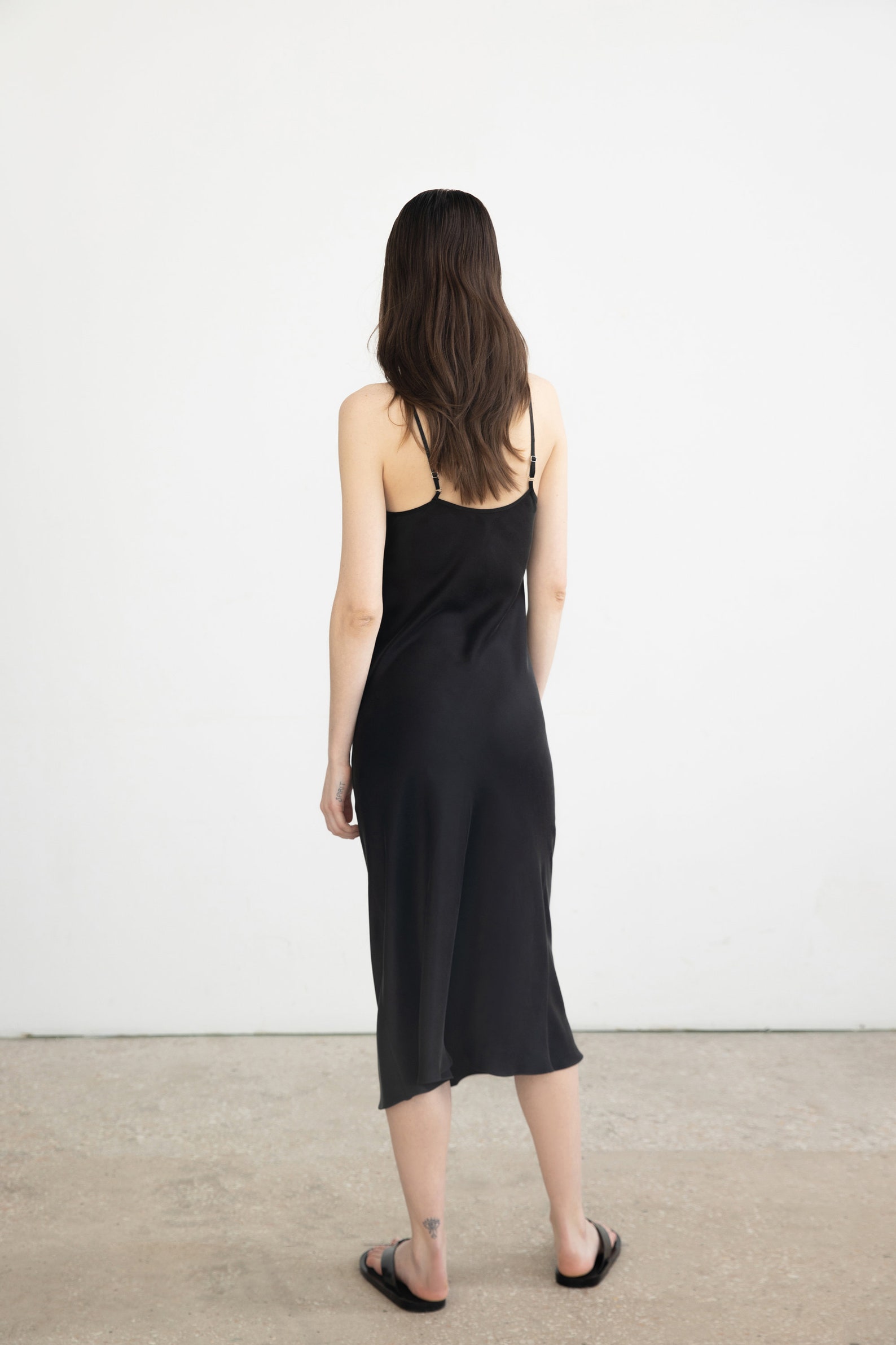 Natural silk slip dress black midi 100 silk cami dress Black Etsy