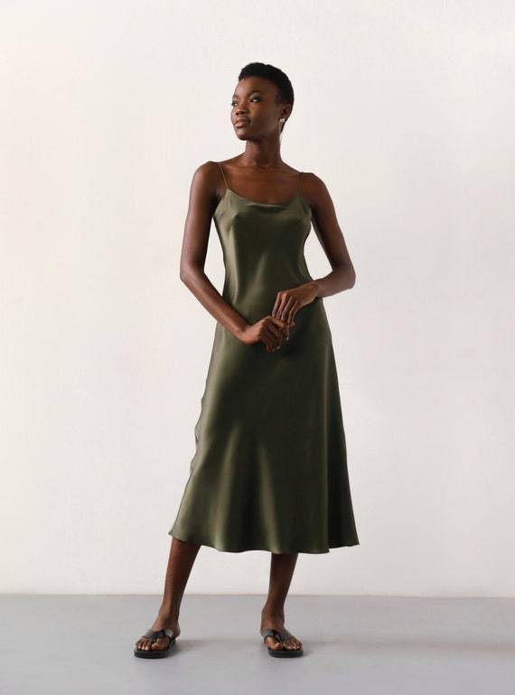 Cypress Silk Slip Dress Dark Green Silk 