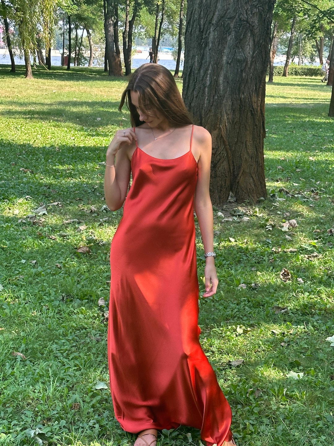 Red Bias Cut Maxi Silk Dress Extra Low Back Long Silk Slip Dress Pure ...