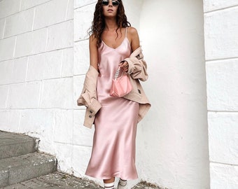 Pink bias silk dress