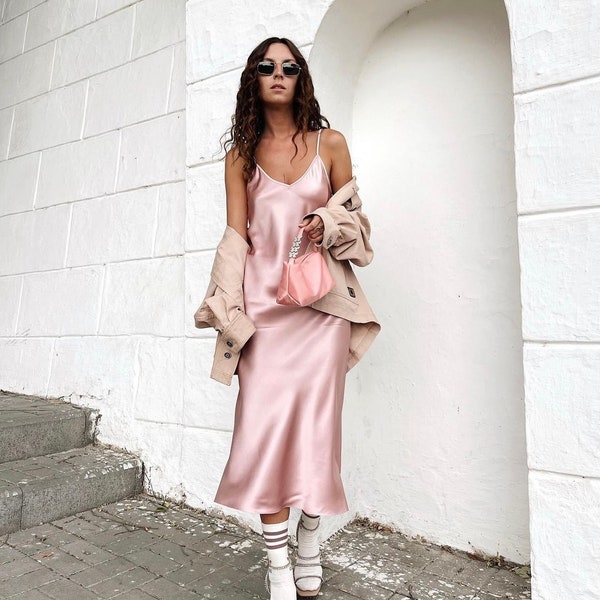 Pink bias silk dress