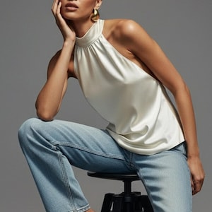 Top de seda con cuello halter y espalda descubierta