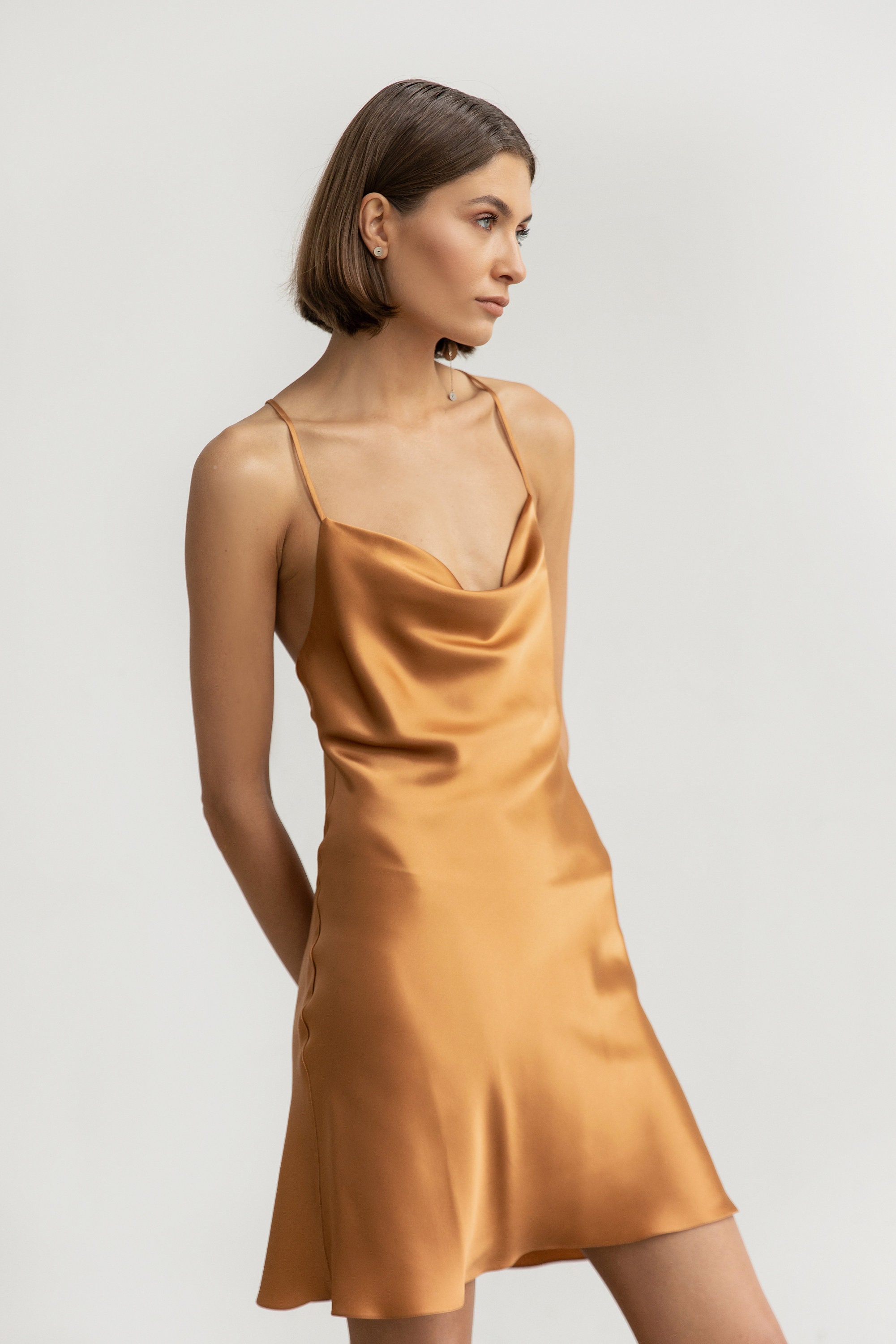 Caramel 100 silk mini dress Silk dress mini Silk slip dress Etsy