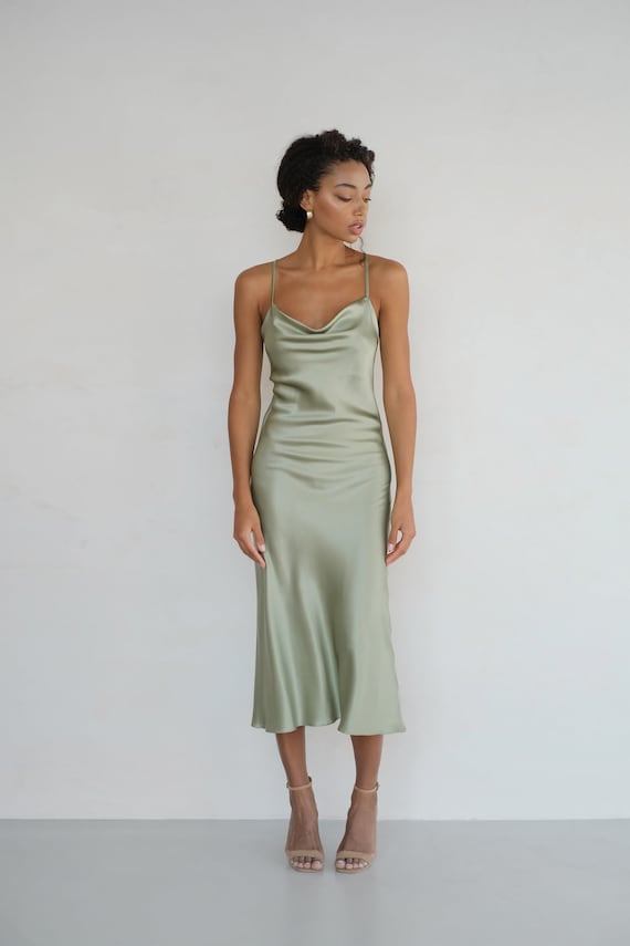 Seen For You Cowl Neck Satin Maxi Dress Green