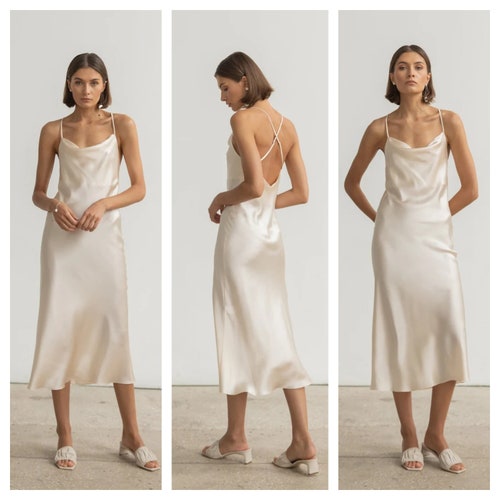 Paleis diepte dozijn Cowl Neck Silk Slip Dress Midi Bias Cut Silk Dress 100% Silk - Etsy