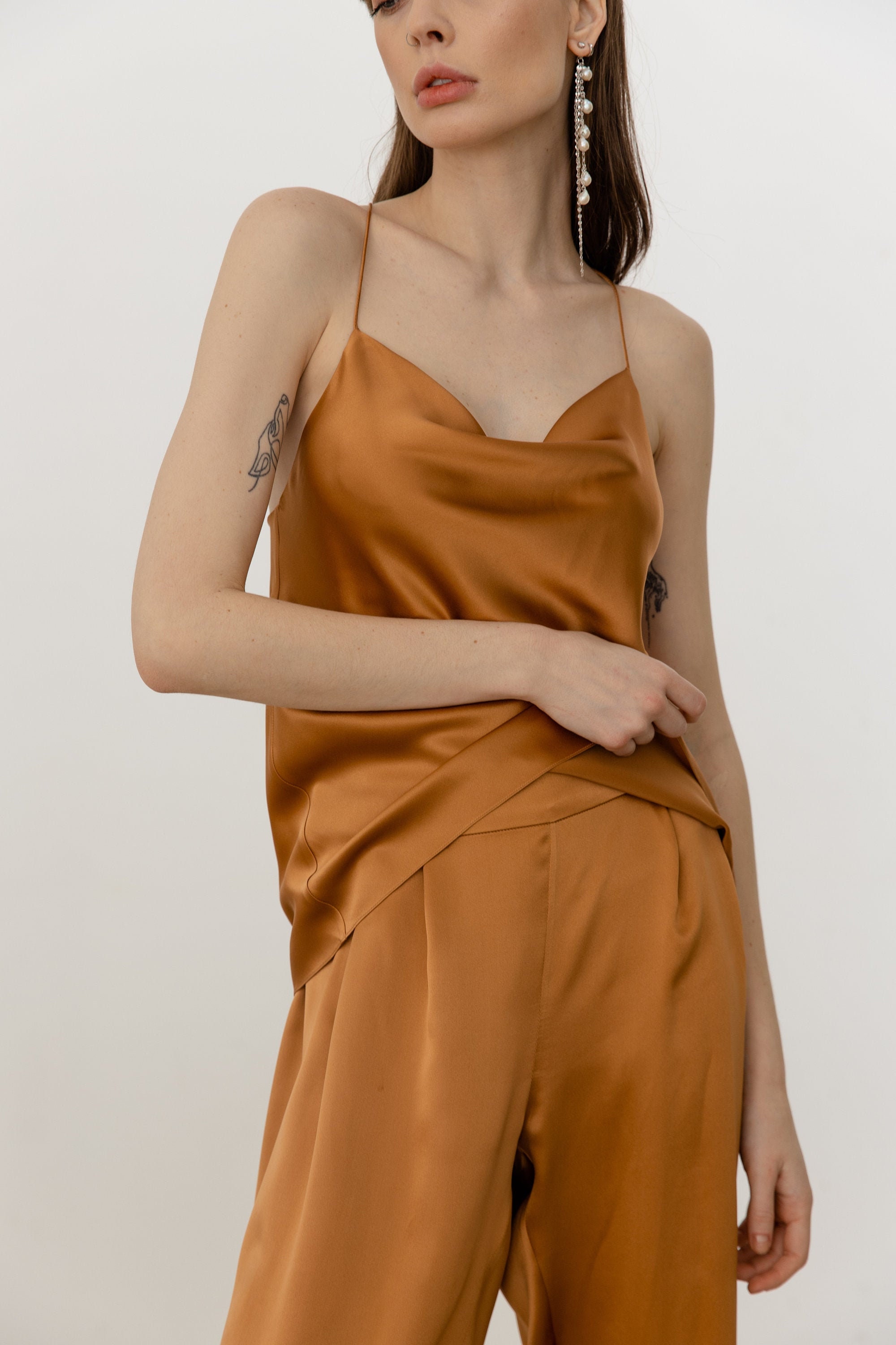 Cowl Neck Silk Silk-satin Camisole Top 