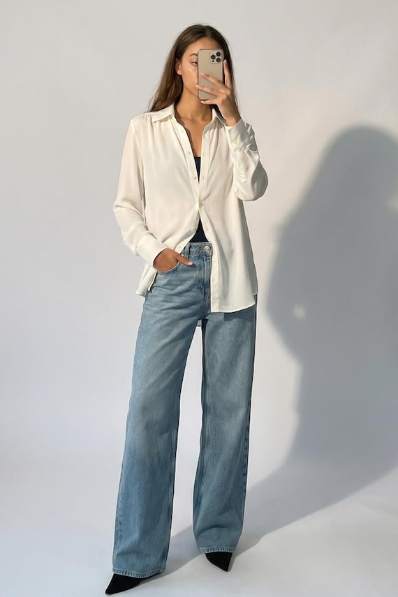 Silk crepe de chine blouse Ivory women silk shirt Silk blouse Long sleeve Womens button down shirt Office silk shirt Business style SALE