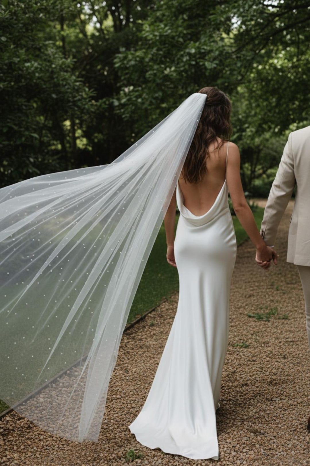 Romantic Draped Cowl Neck Satin Wedding Dress with Low Back and Train