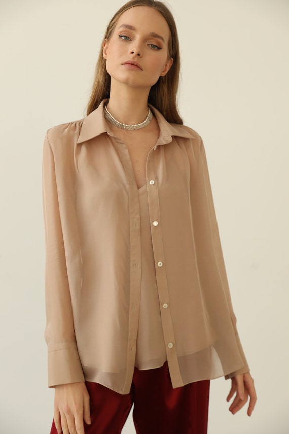 Silk Shirt Beige Silk Blouse for Women 