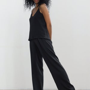 Black silk pants Sandwashed silk trousers High-waisted black silk pants Silk straight-leg pants Silk trousers image 3