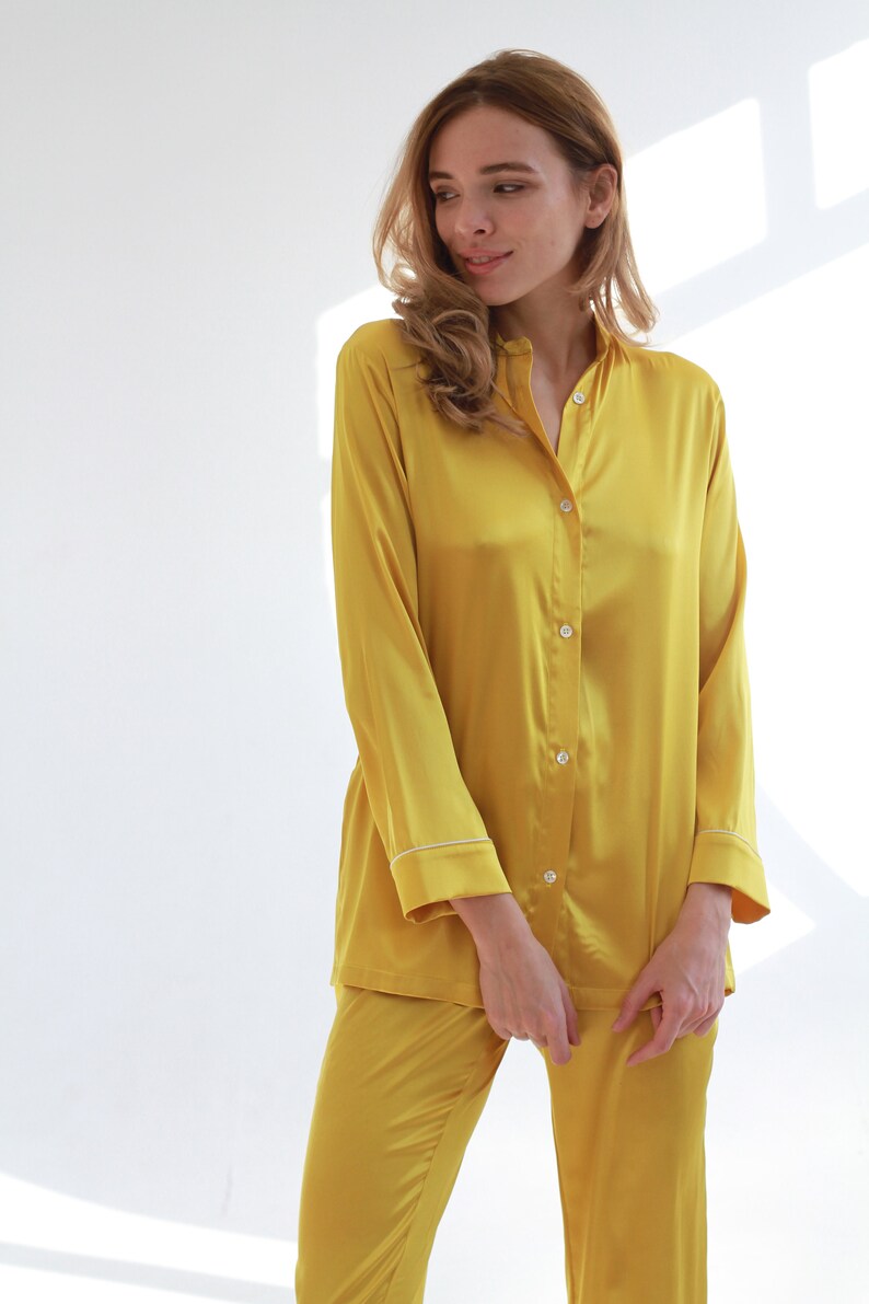 Silk pajama set for woman Silk long pajamas Stretch silk Etsy