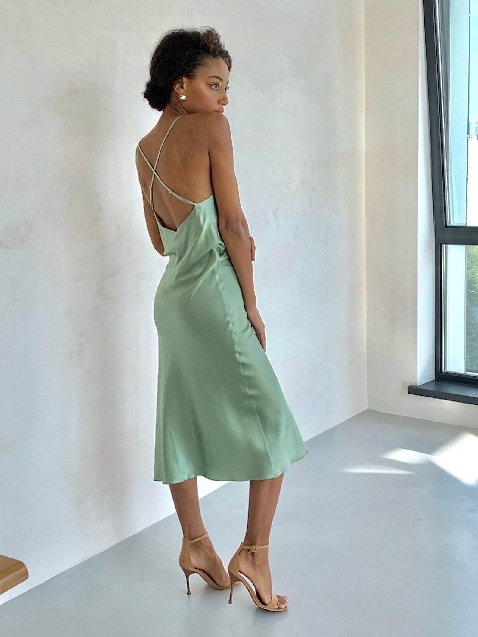 silk midi slip dress