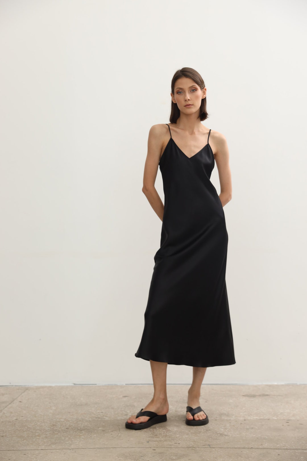 Natural Silk Slip Dress Black Midi 100% Silk Cami Dress Black - Etsy