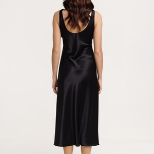 Black silk satin slip tank dress midi 100% silk image 2