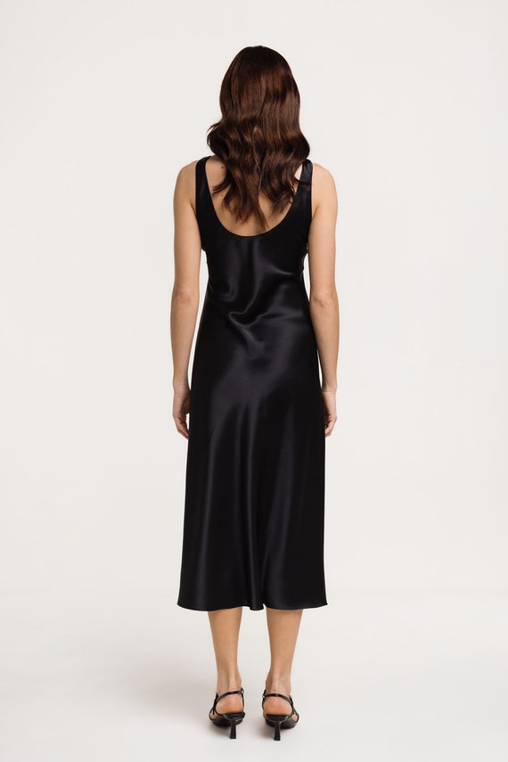 Black Silk Satin Slip Tank Dress Midi 100% Silk -  Canada