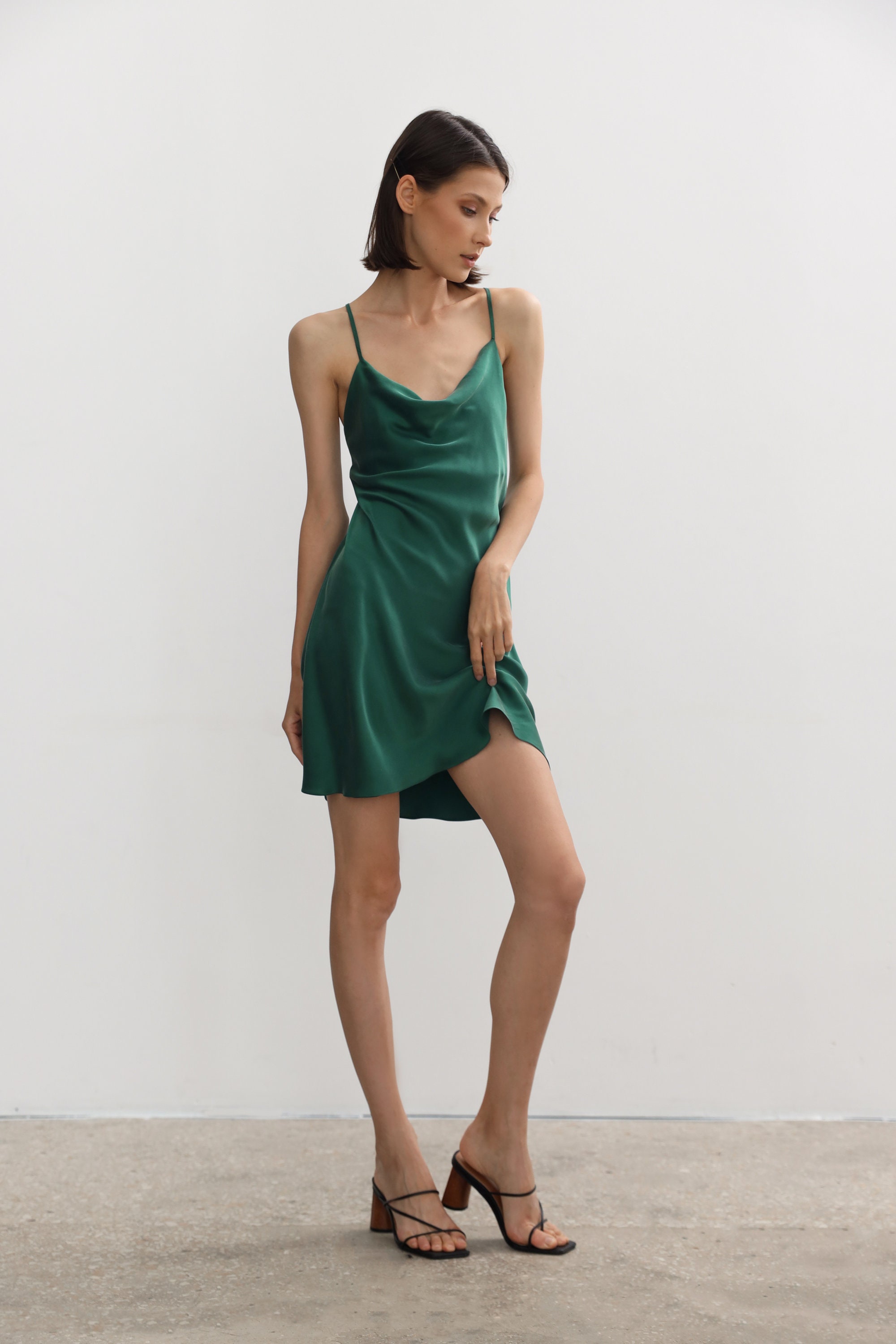 Sandwashed green 100 silk mini dress Short silk slip dress Etsy