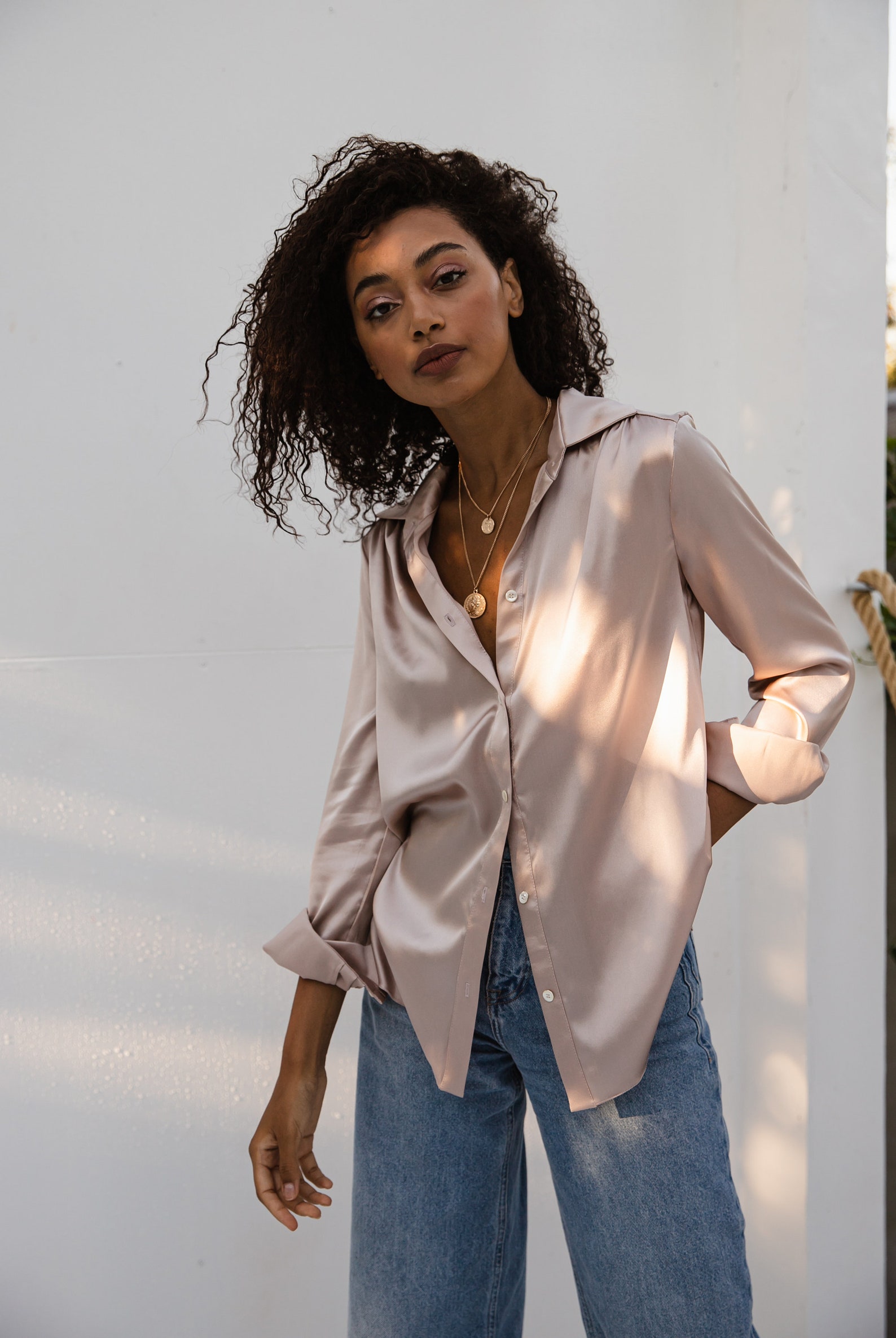 Women Silk Shirt in Oyster Pearl Beige Silk Blouse Beige Etsy