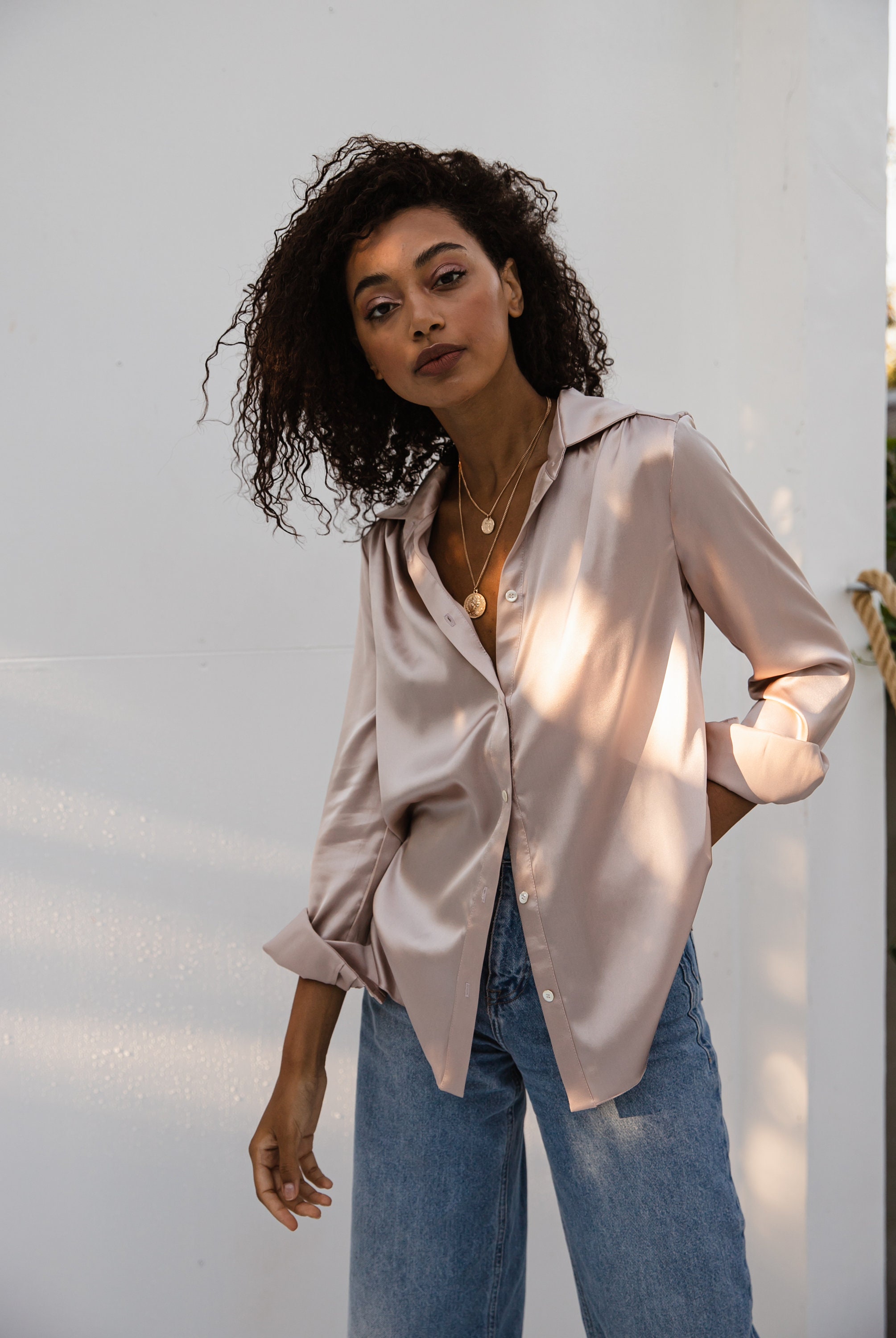 Women silk shirt in oyster Pearl beige silk blouse Beige Etsy