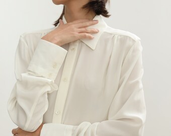 Women Silk Shirt in White Pure Silk 