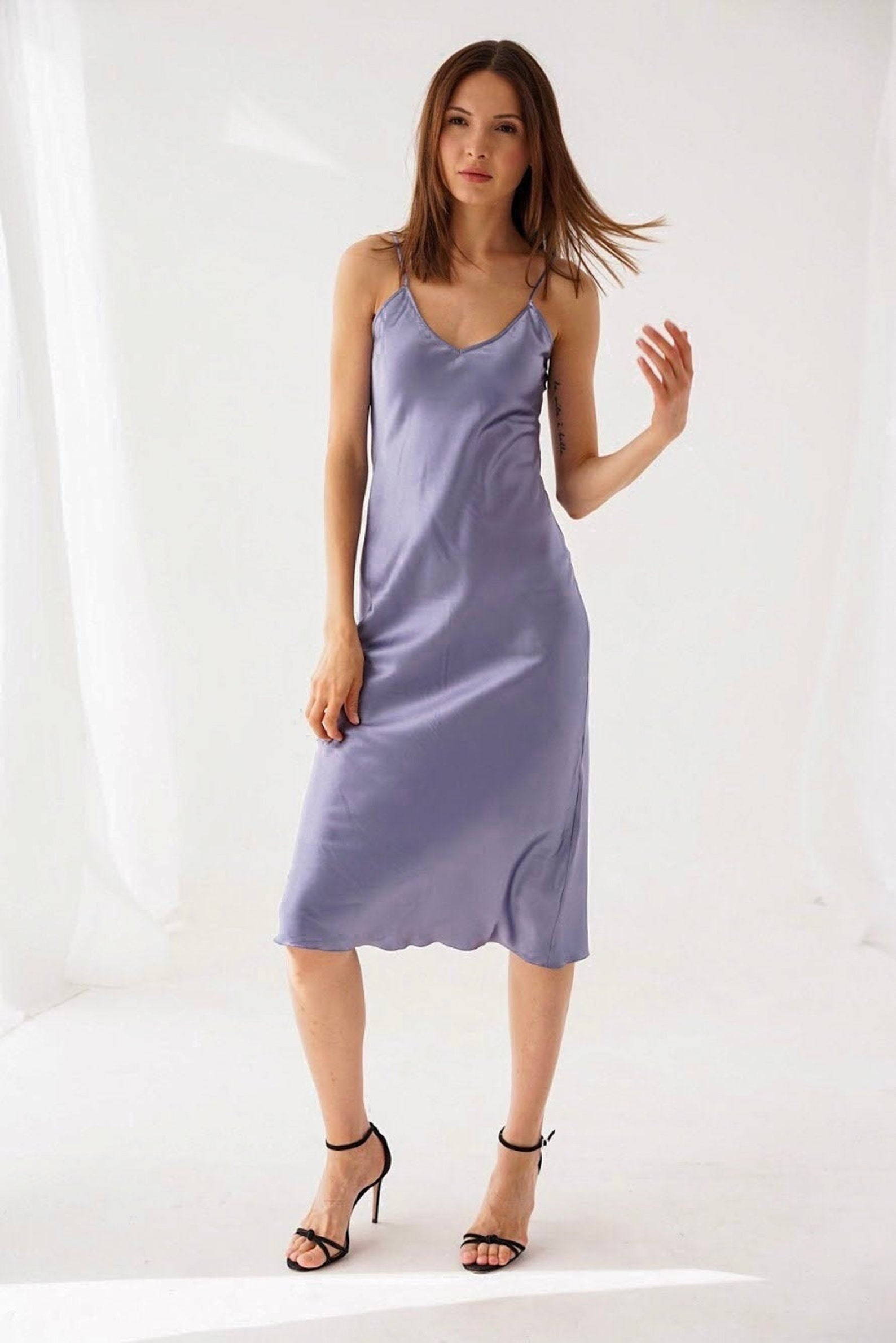 Lilac slip dress midi bias cut Stretch silk slip dress Etsy
