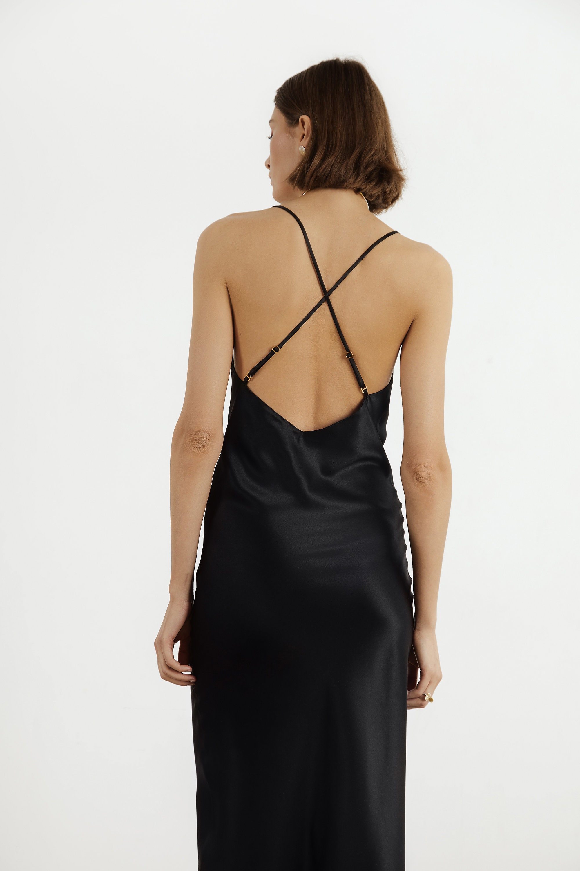 Black silk slip dress black midi 100 silk charmeuse cami Etsy