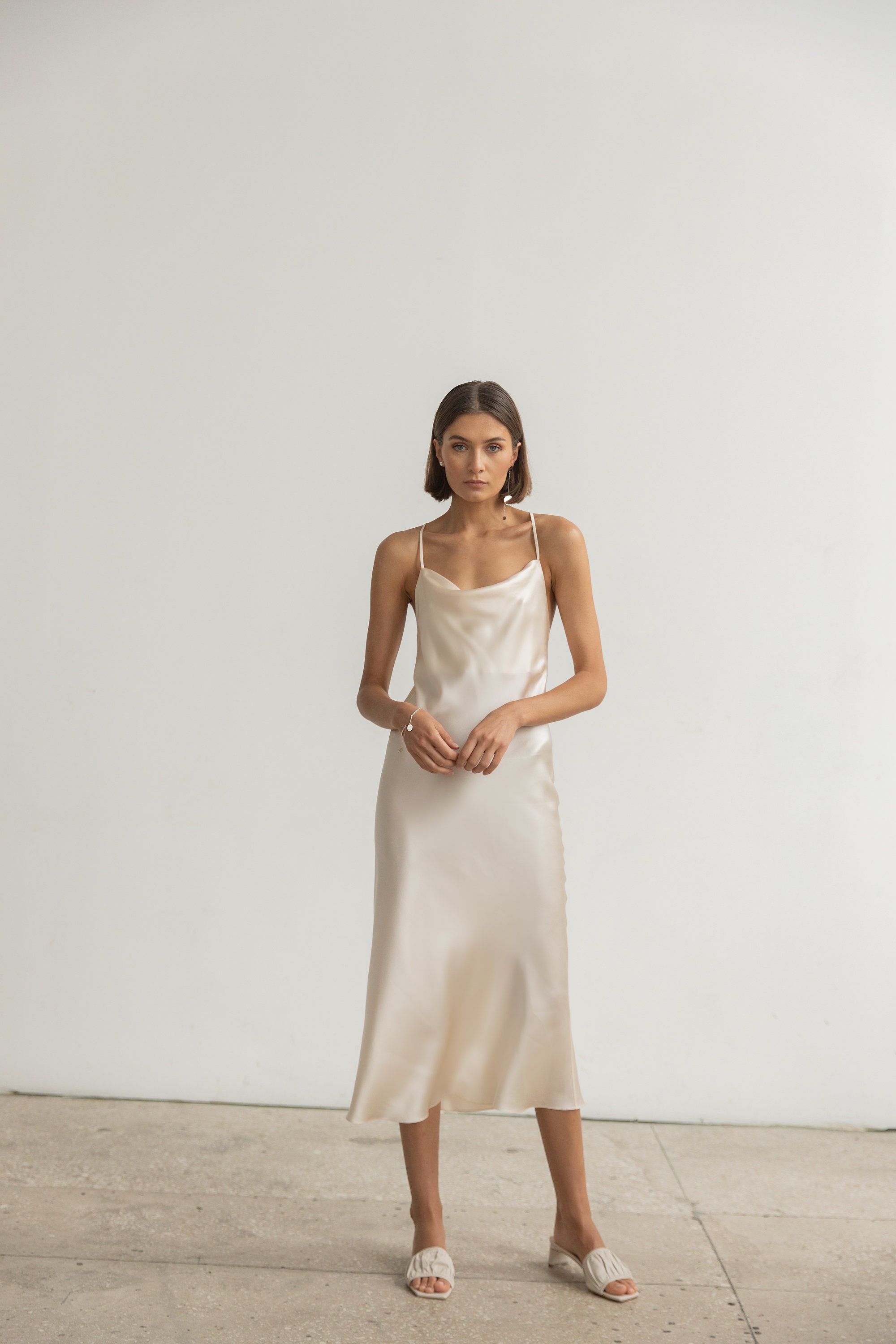 Silk Dress Creamy Minimal Wedding Dress 
