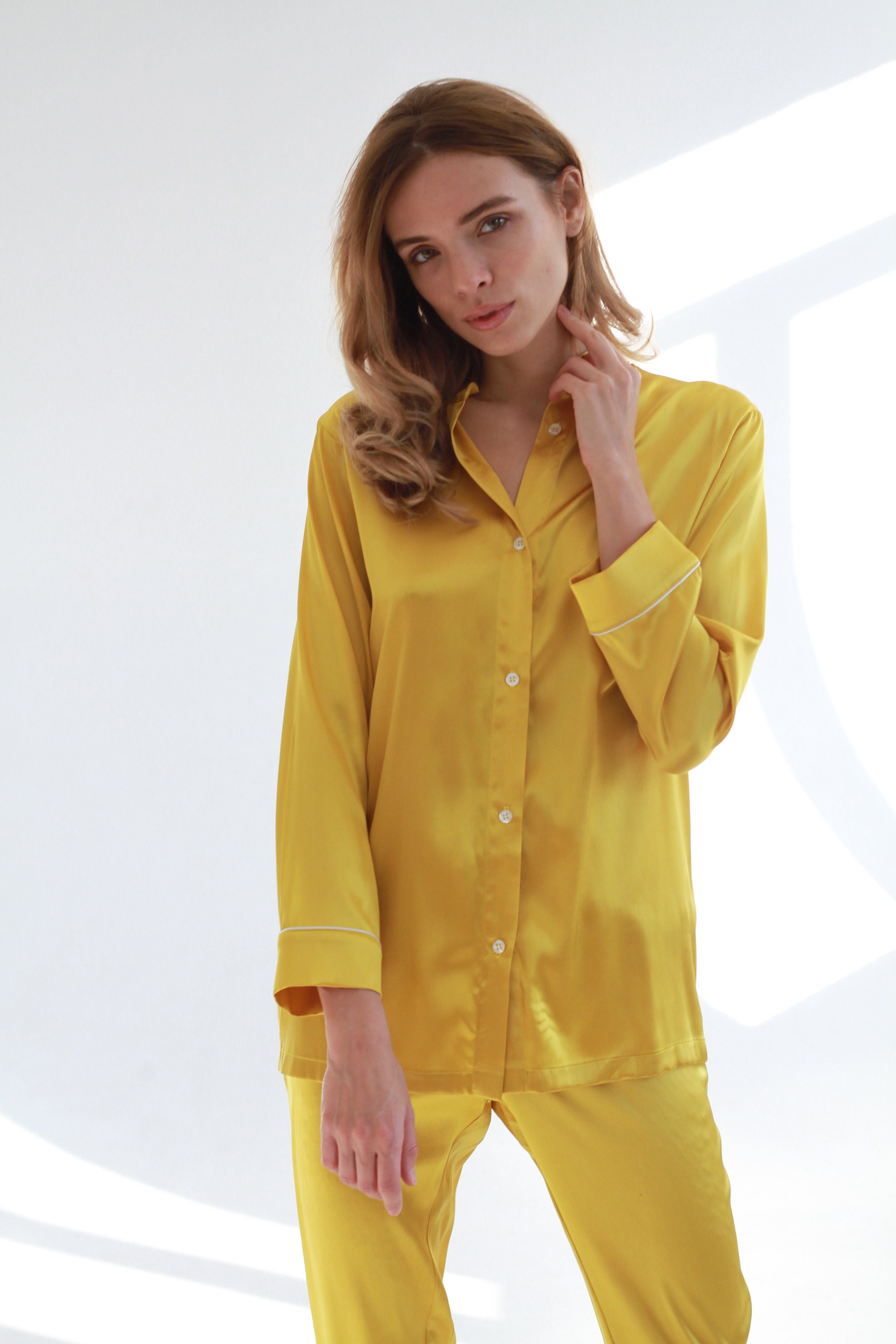 Silk pajama set for woman Silk long pajamas Stretch silk Etsy