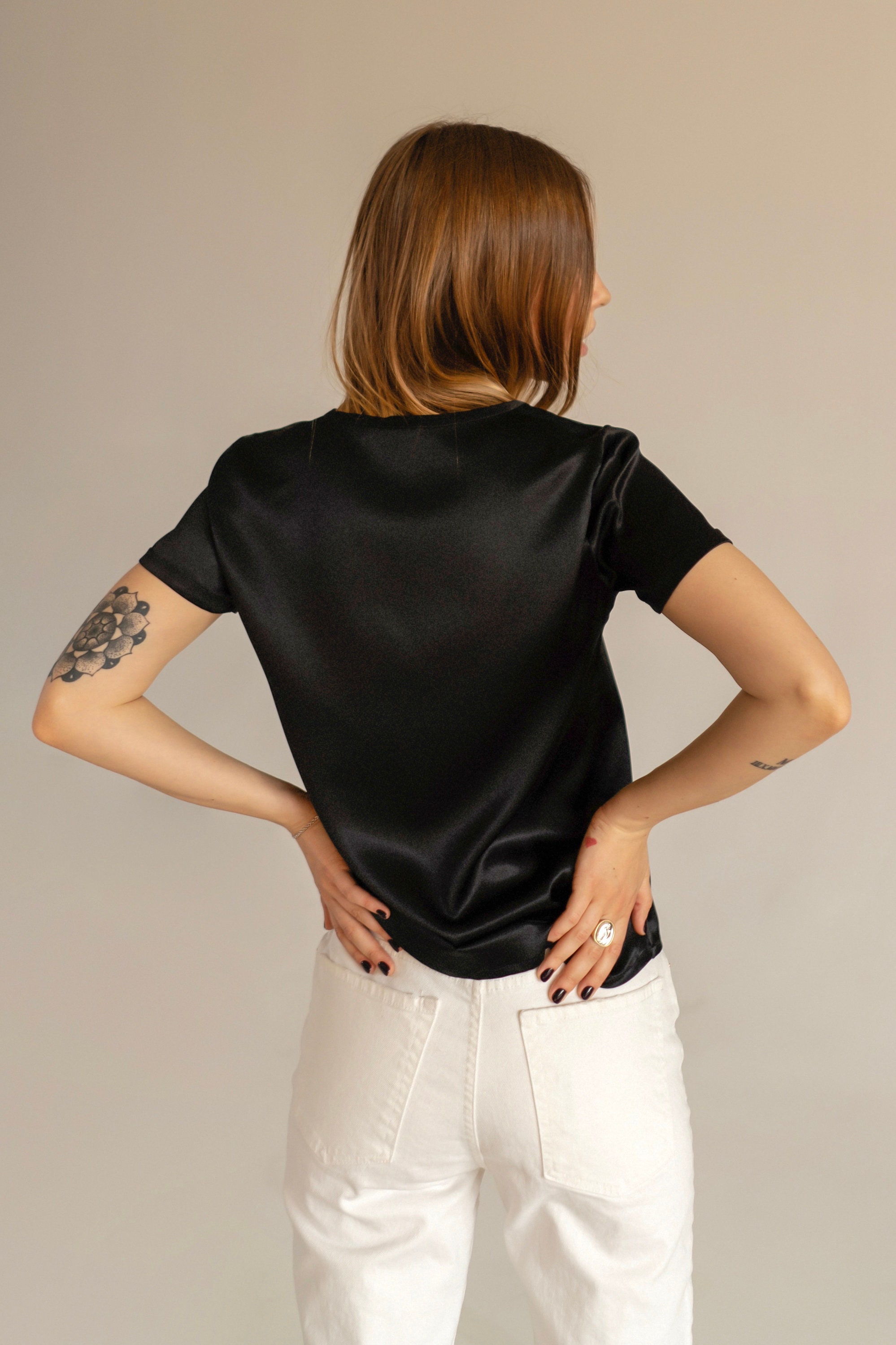 Women's silk tshirt Short sleeve stretch silk blouse for Etsy