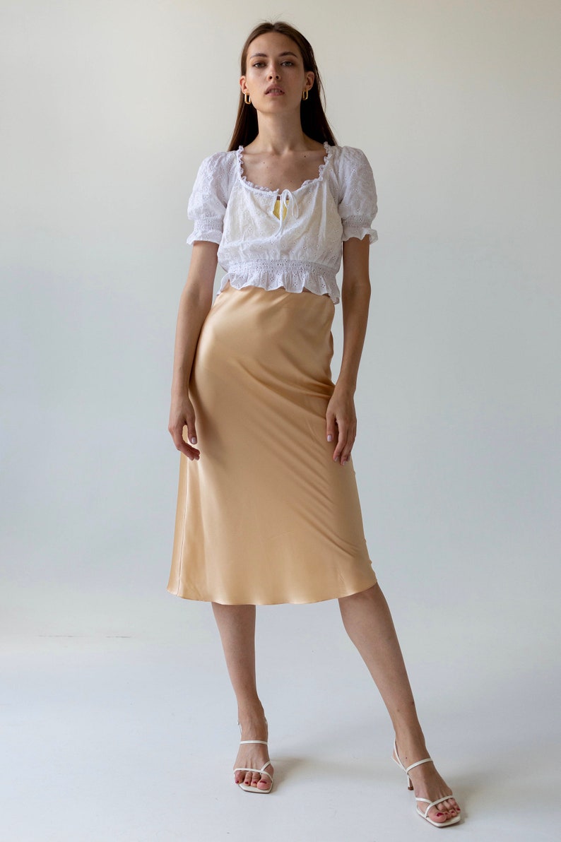 Silk slip skirt midi Champagne silk satin skirt Gold silk slip Etsy
