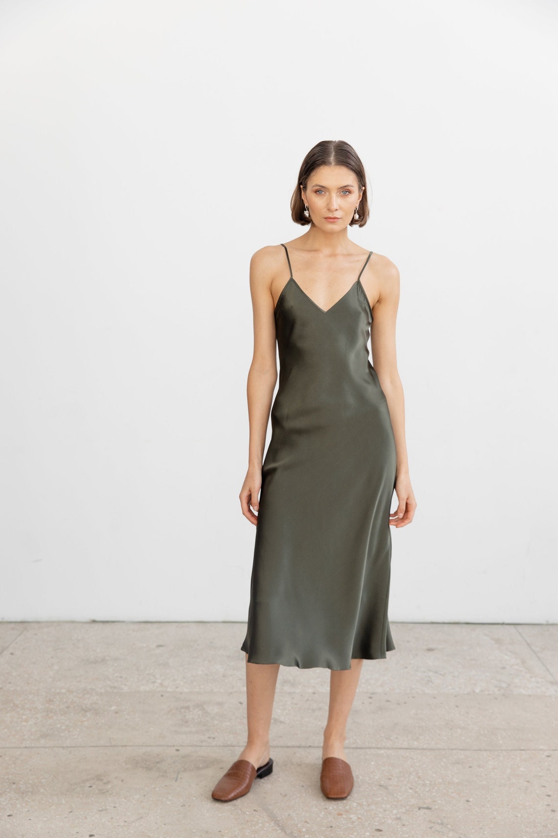 Cypress silk slip dress Dark green silk dress 100 silk satin Etsy