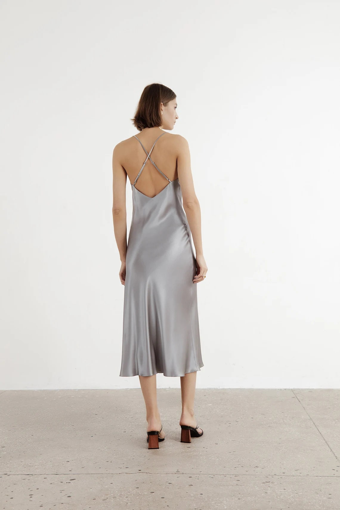 Cowl Neck Silk Slip Dress Midi Bias Cut Gray Silk Dress Gray - Etsy