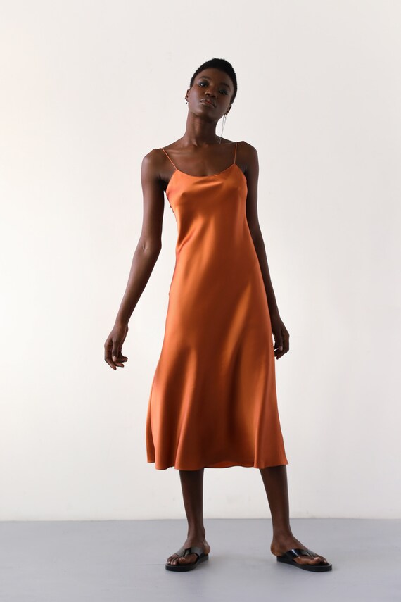 Rust silk slip dress for women Burnt orange satin dress midi - Etsy  Österreich