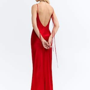 SALE Backless Red 100% silk cami gown Satin maxi dress SIZE XS Prom dress Goddess Scarlet dress for Formal occasion with ultra-low back