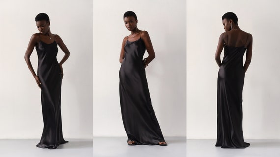 Luxurious Pure Silk Satin Gown Black 
