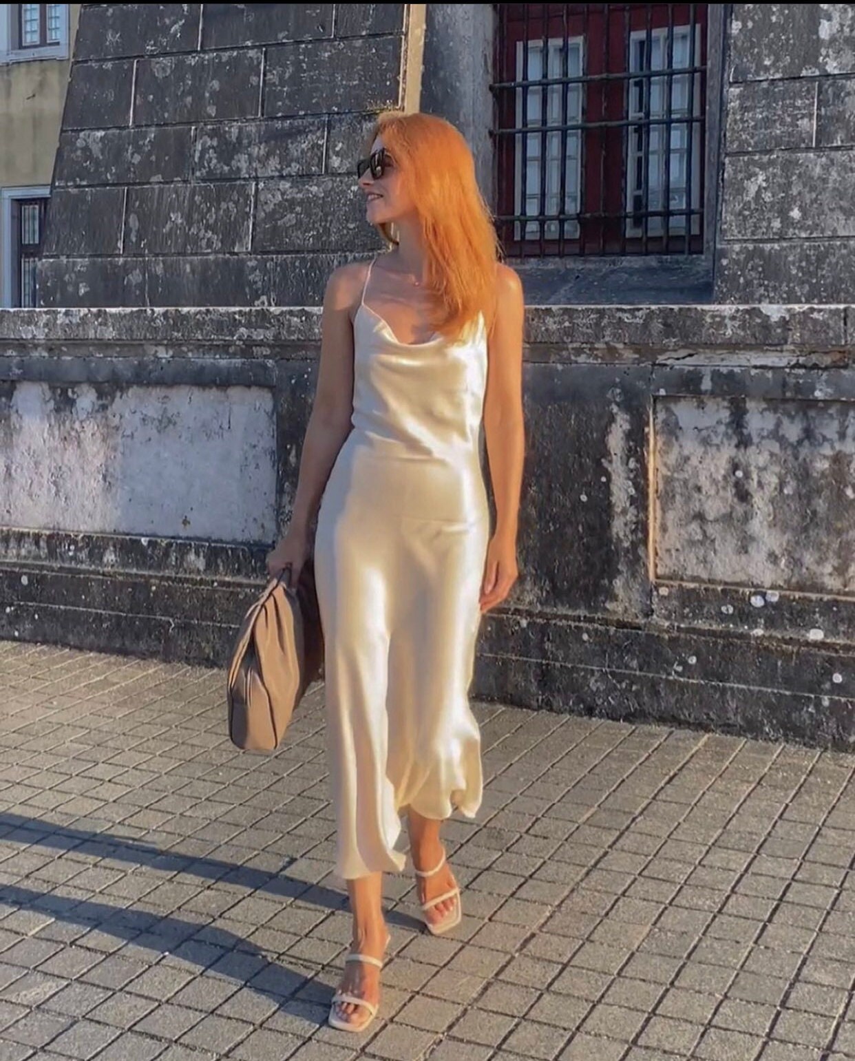 white silk cami dress