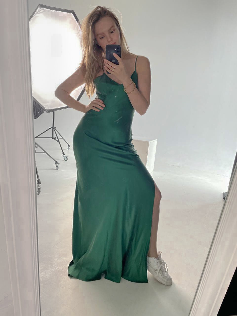 Long Green Silk Dress Maxi Emerald Slip 