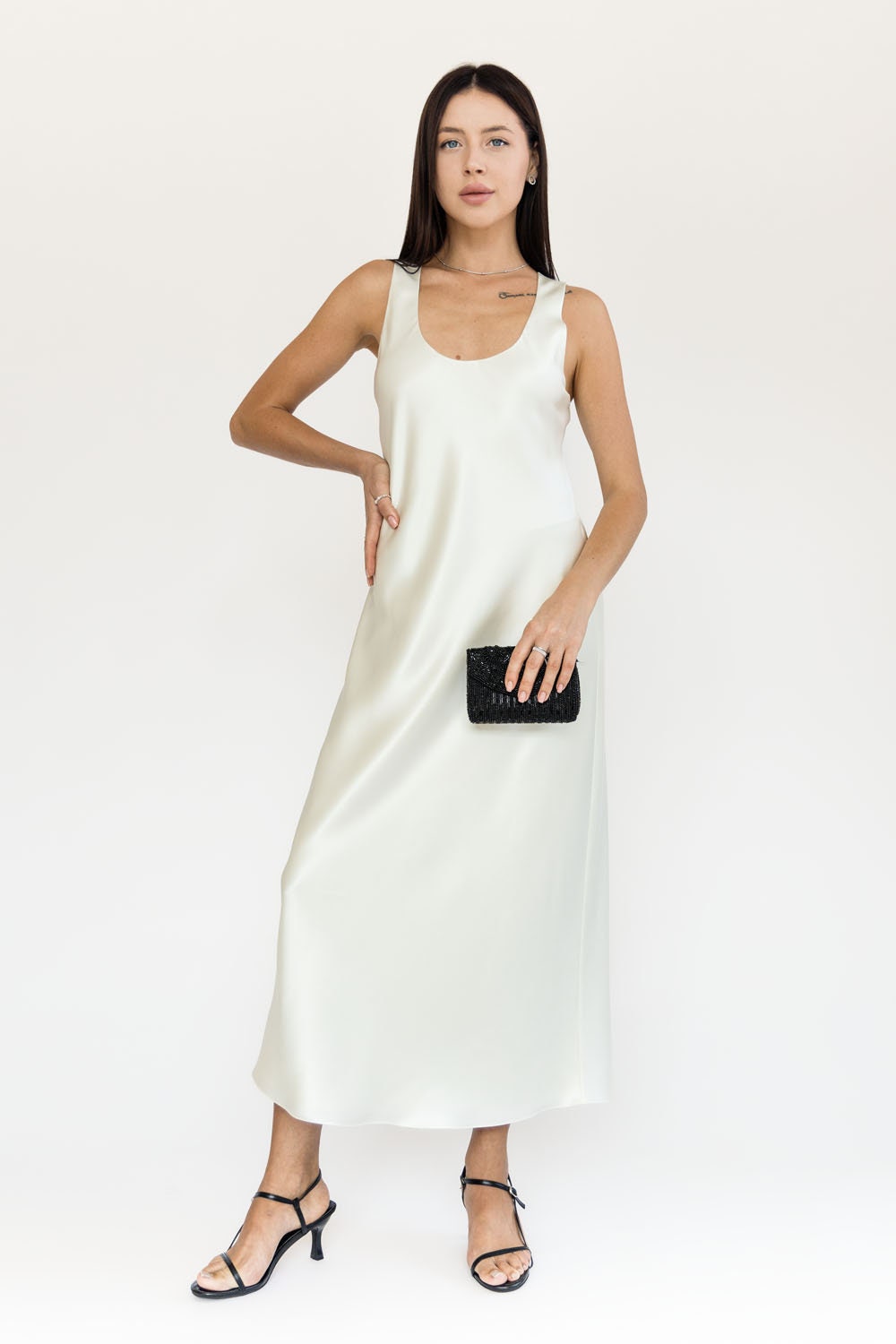 white silk tank dress 100% Silk Dress Cream Slip Dress White Long Satin Tank Dress Mid-calf /  Ankle Length Bias Cut Gown Minimal Wedding Dress Silk Basics Laura
