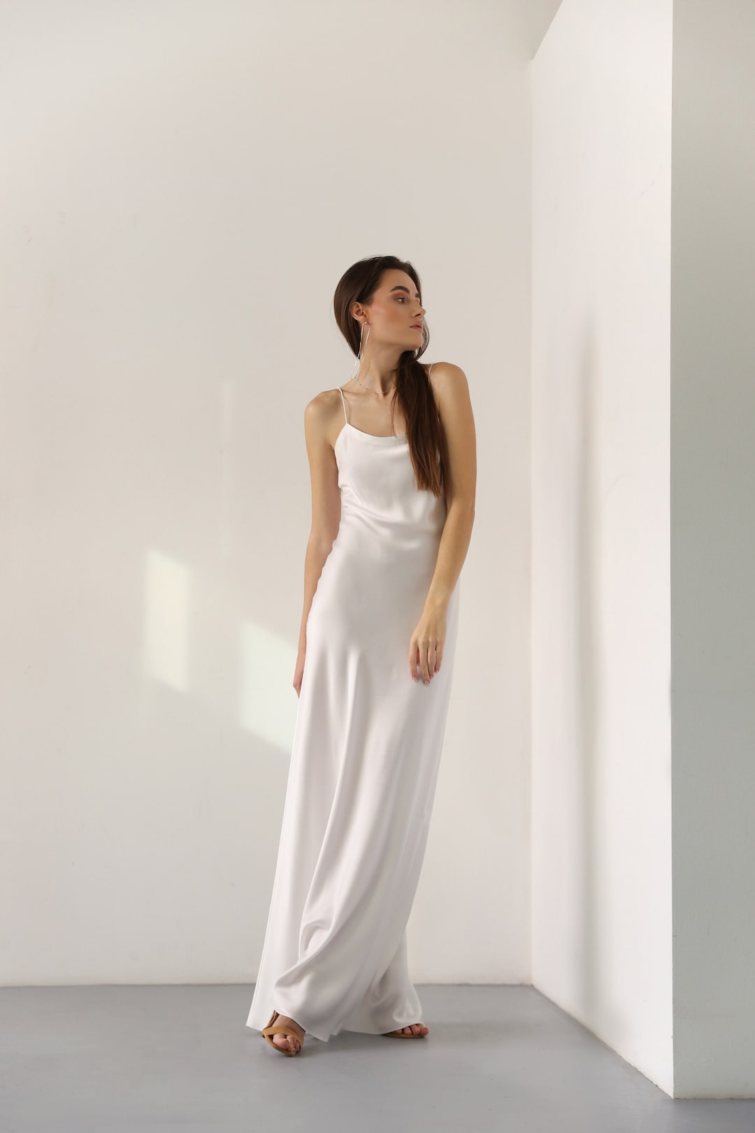 Long Silk Dress White Wrap Dress White Long Sleeve Silk Dress Silk Dress  White Wrap