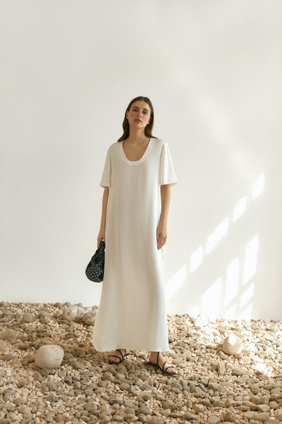 Skalk minimum Evaluatie 100% zijden t-shirt maxi jurk Lange witte zijden jurk - Etsy Nederland