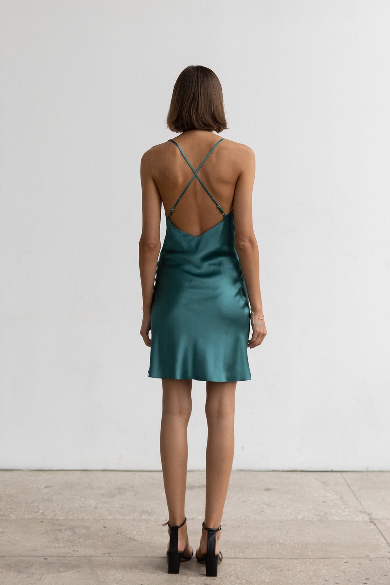 Teal Green Silk Dress Bluegreen Silk Mini Dress With Cowl Etsy