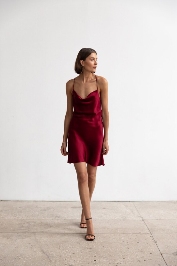 Short Silk Slip Dress Wine Mini Slip Dress Burgundy Satin Slip Dress Silk  Bias Cut Open Back Date Dress 100% Silk Dress Ruby Slip Dress -   Australia