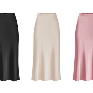 Bias cut 100% silk satin midi slip skirt