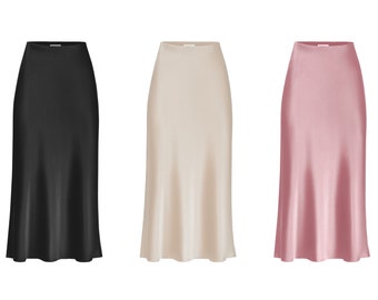 Bias cut 100% silk satin midi slip skirt