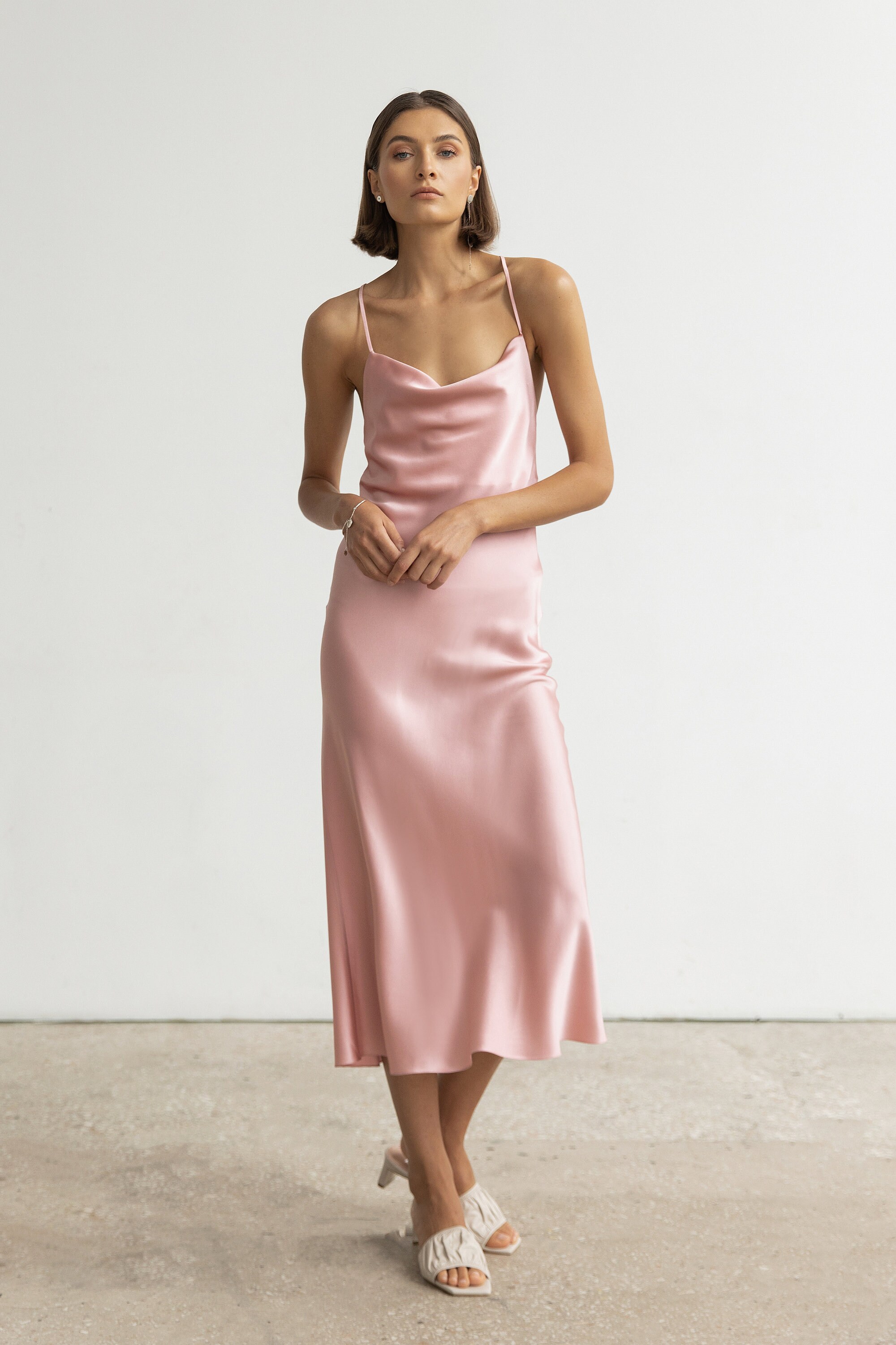 Silk bias dress Silk slip dress pink ...