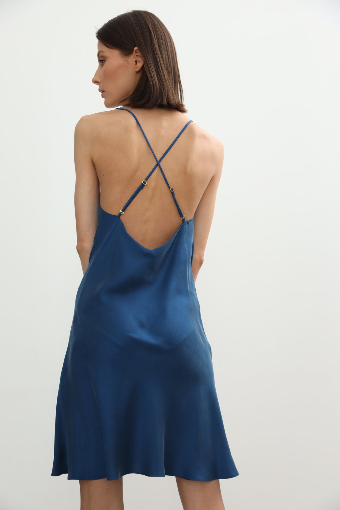 Sandwashed silk dress short Silk slip dress royal blue mini Etsy