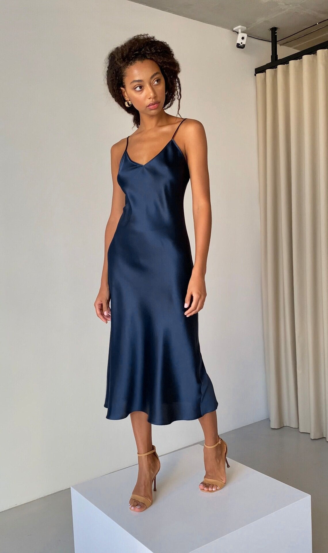 navy silk dress