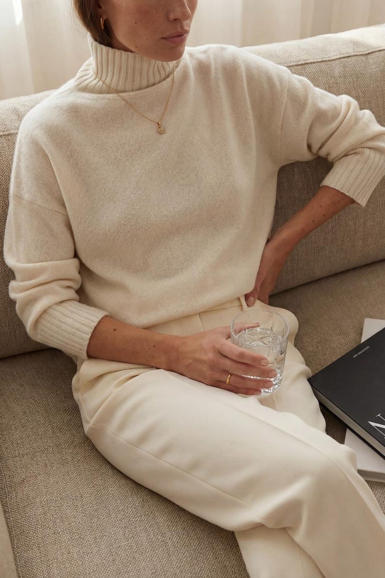 Ivory 100% cashmere pullover oversized image 20