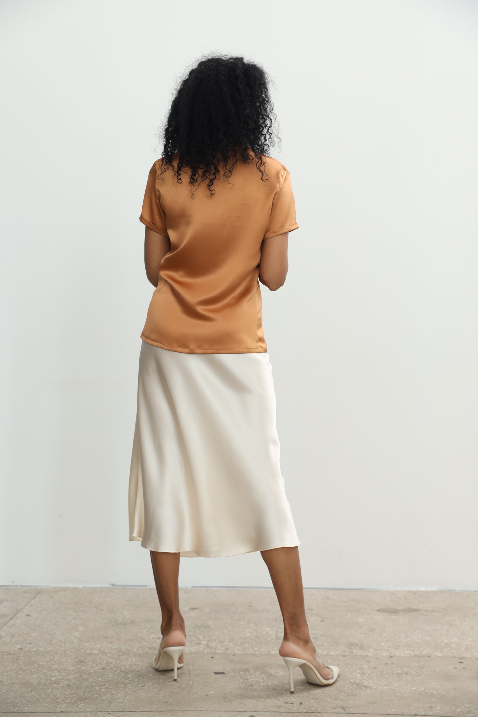 100 silk slip skirt midi Cream silk satin skirt Silk slip Etsy