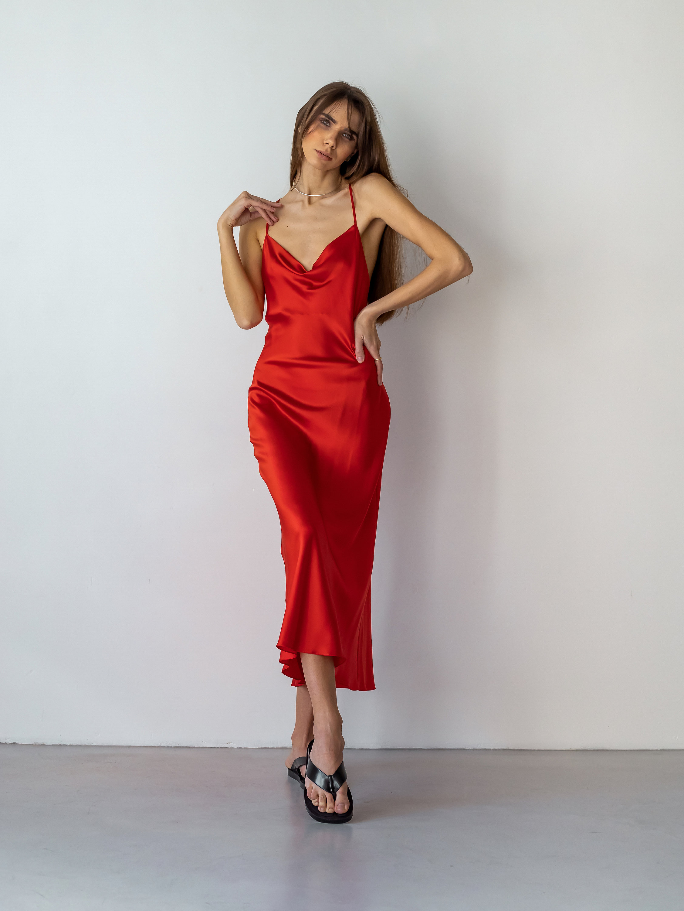 red slip silk dress